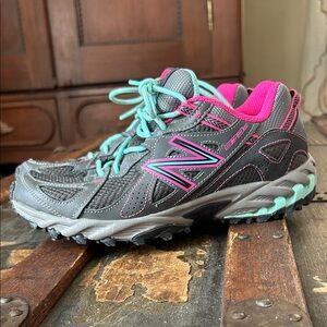 New Balance Gray Sneakers with Pink & Teal Accents